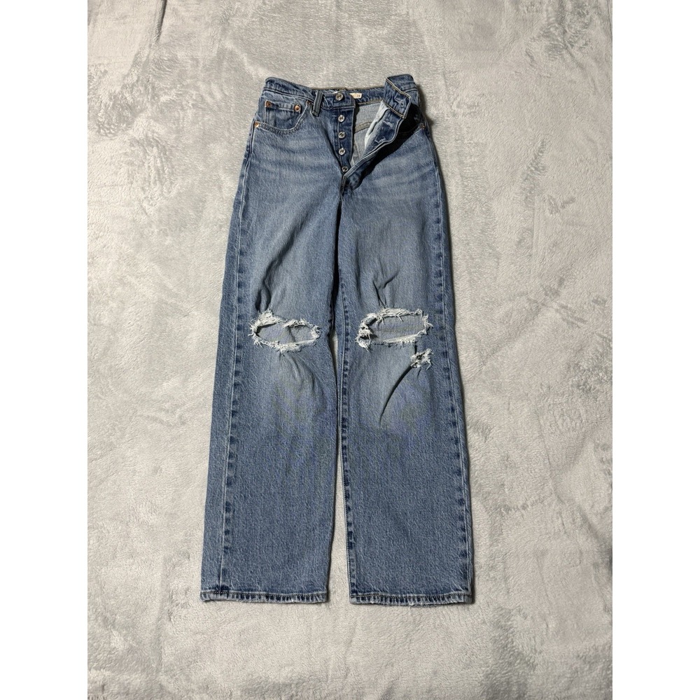 Levis Jeans Womens 22 Blue Ribcage Straight Ankle Button Fly Meeium Wash 22x25.5